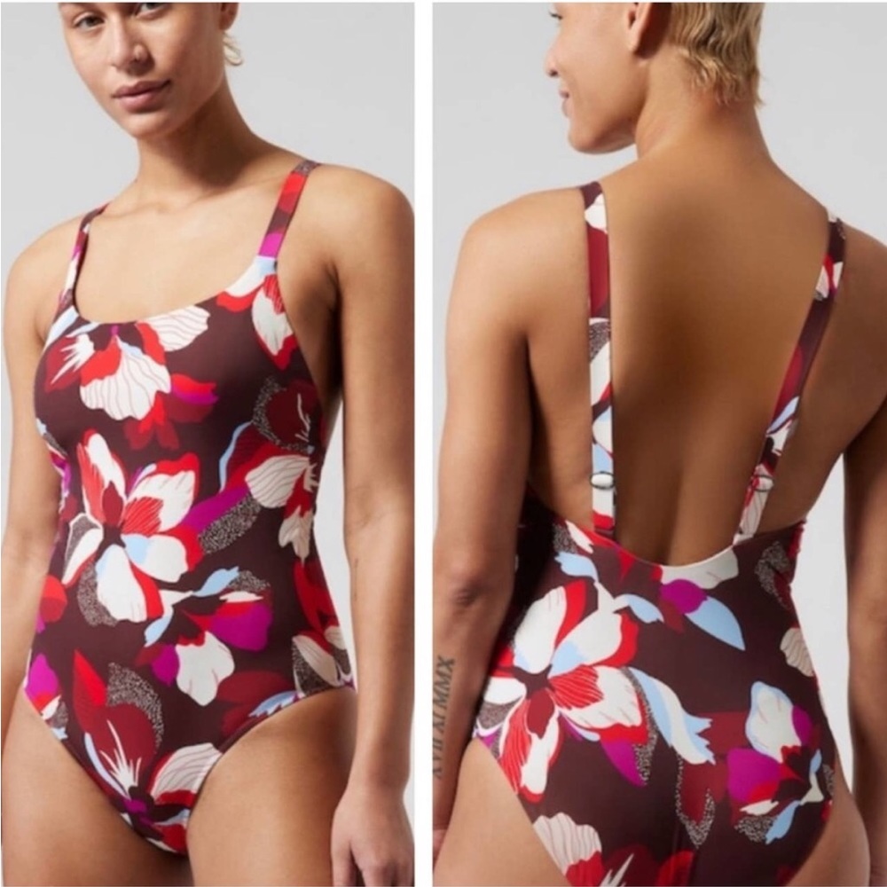 NWT Athleta Hermosa One Piece Swimsuit Scoop Neckline Floral Women's Size Small